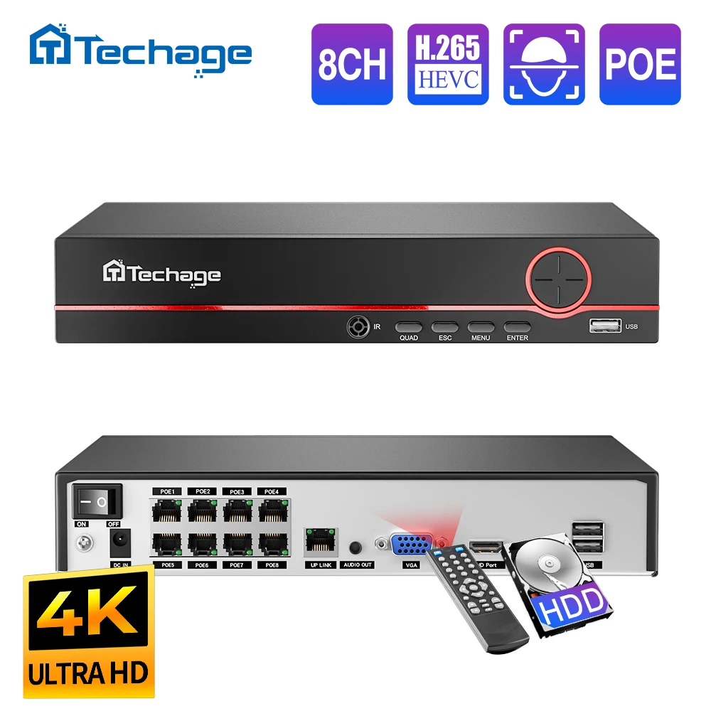 Home Security And Cameras - Techage H.265 8CH PoE Network Video