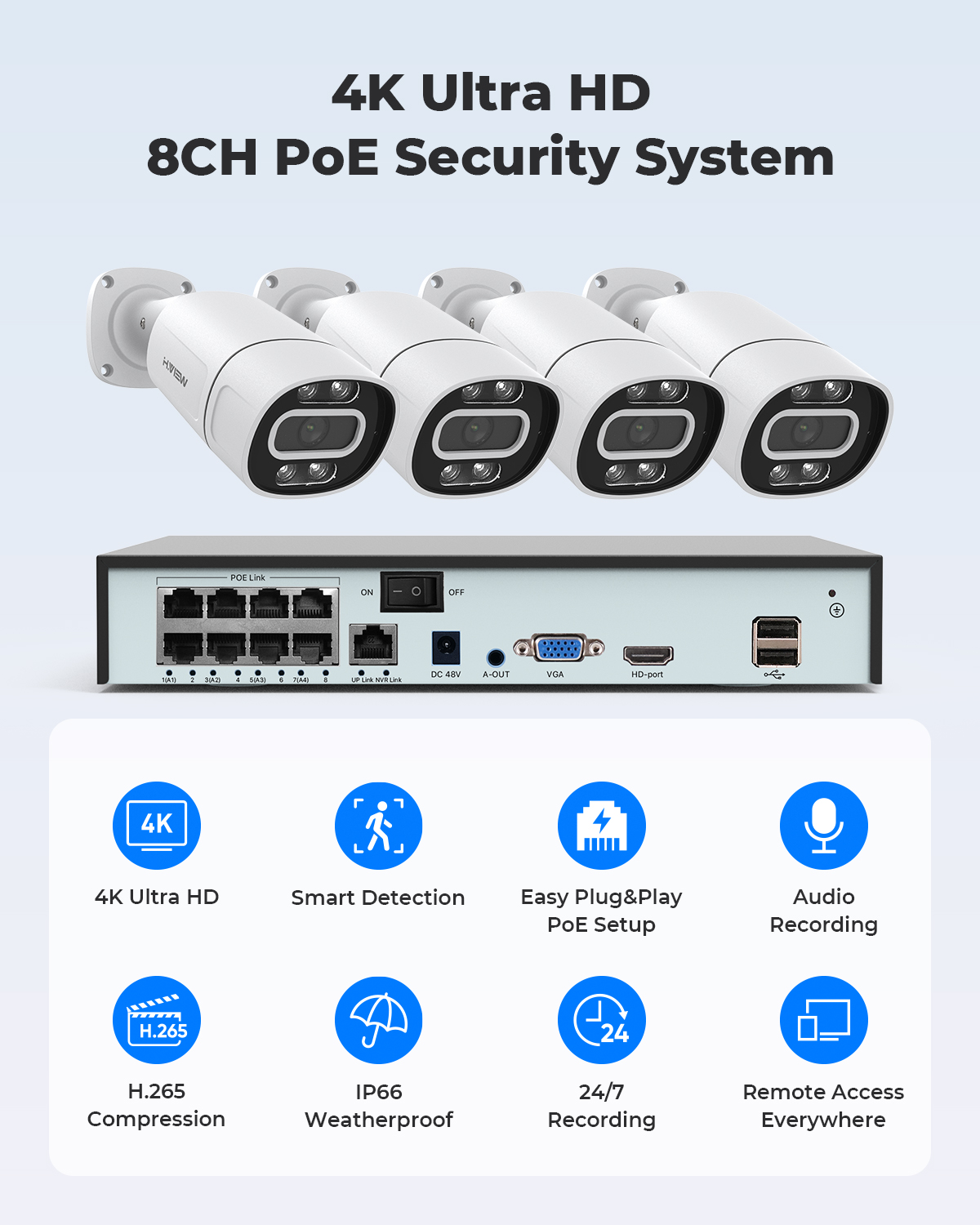 H.View 4K 5Mp 8Mp Poe CCTV Sec - đánh giá và giá Home Security Services